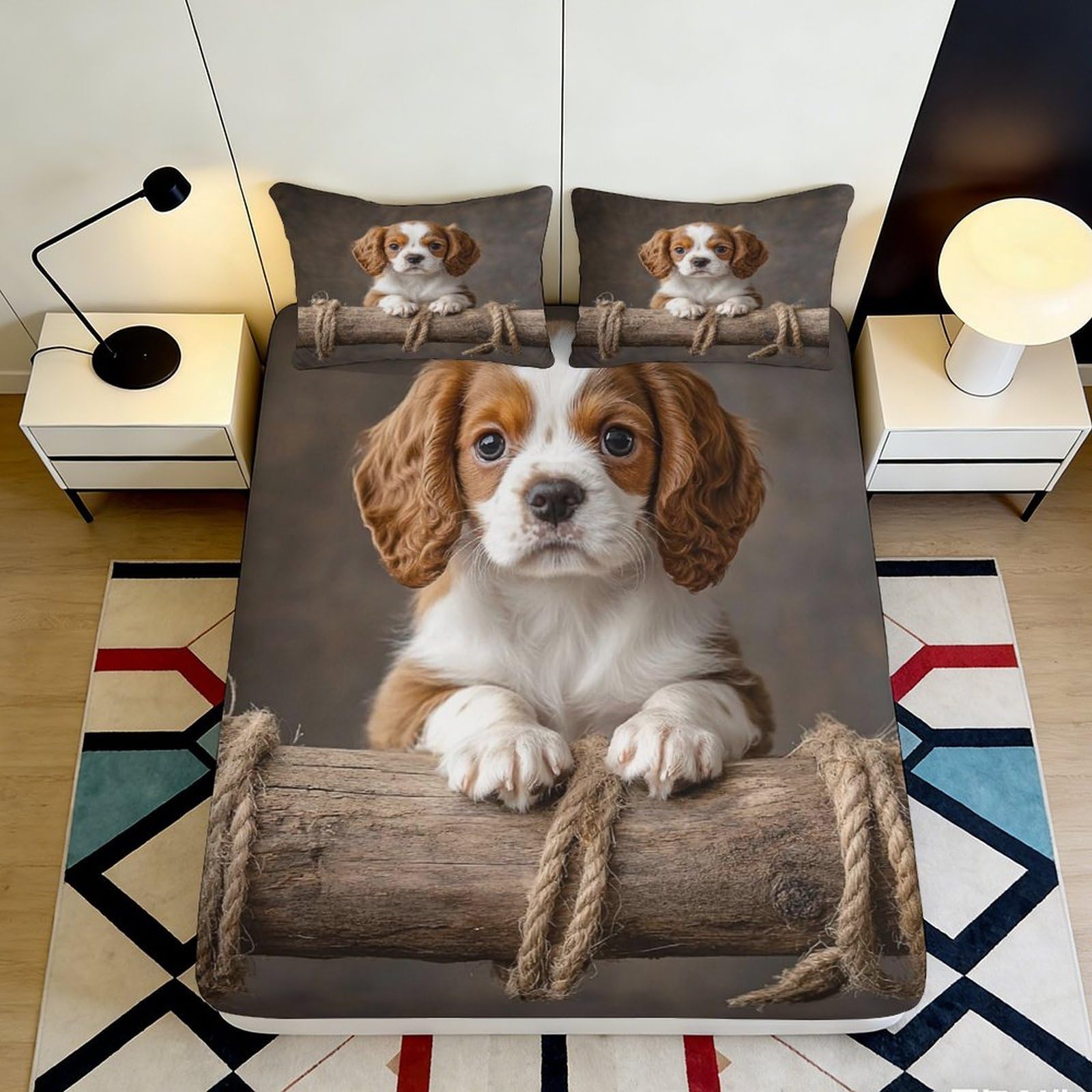 3D Printed Cute Beagle Dog Fitted Sheet Microfiber Soft Decorative Puppy Bed Cover for Bedroom Guest Room Protection 90x200x25cm