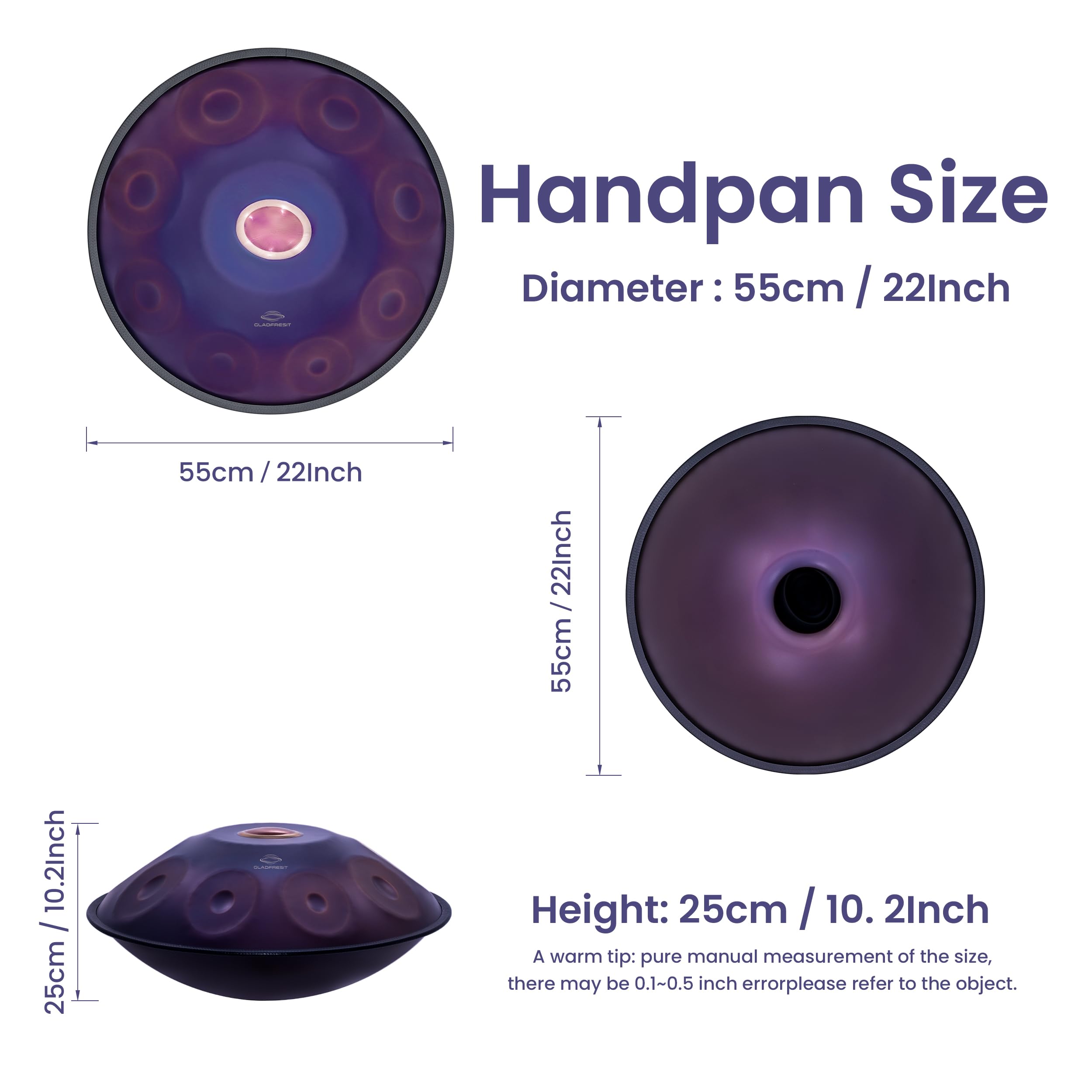 Amazon.com: GLADFRESIT Master Series handpan,Gold, 440Hz, 22