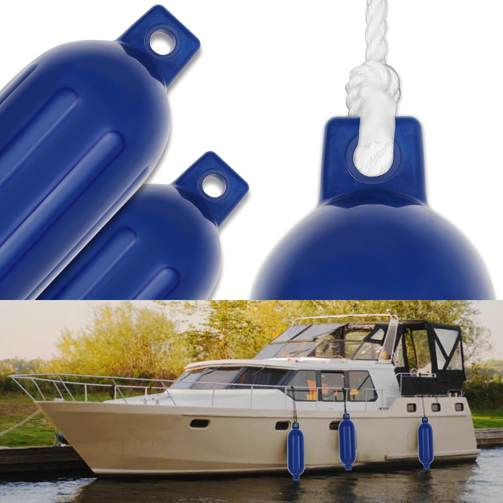 VEITHI Boat Fenders 4 Pack, Ribbed Twin Eyes Vinyl Boat