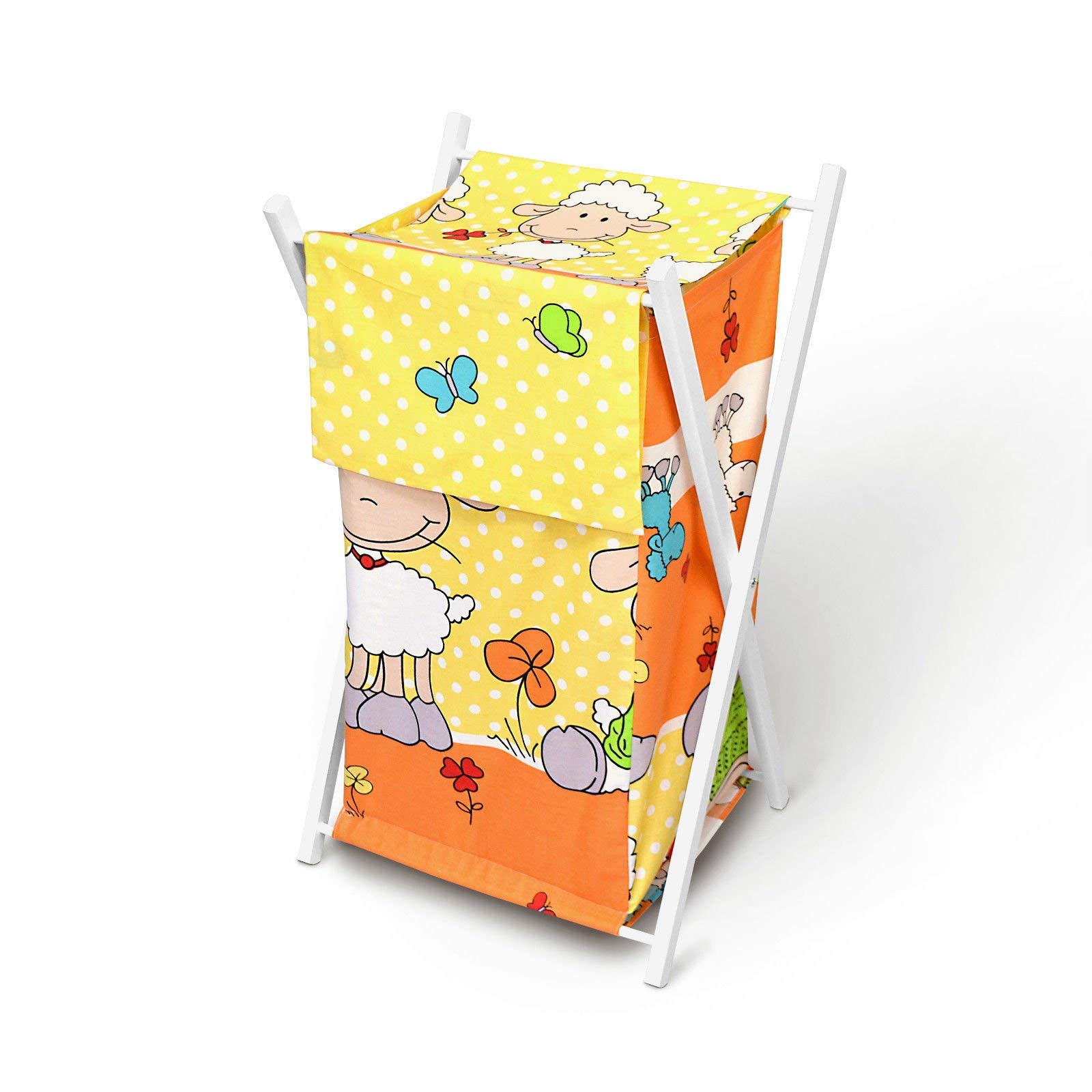 Baby Laundry Basket Nursery Hamper Bag Storage BIN with Removable Linen 70 Litre White Frame (Sheep Yellow)