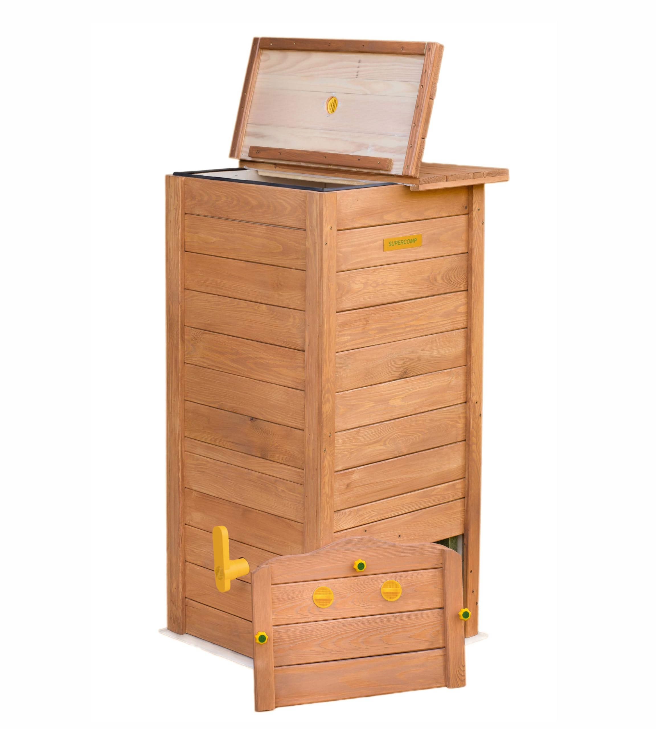 Bac à Compost en Bois 340 L – sans Odeurs, sans Brassage, Aération Verticale, Protection Anti-Nuisibles, avec Plaque de Fond