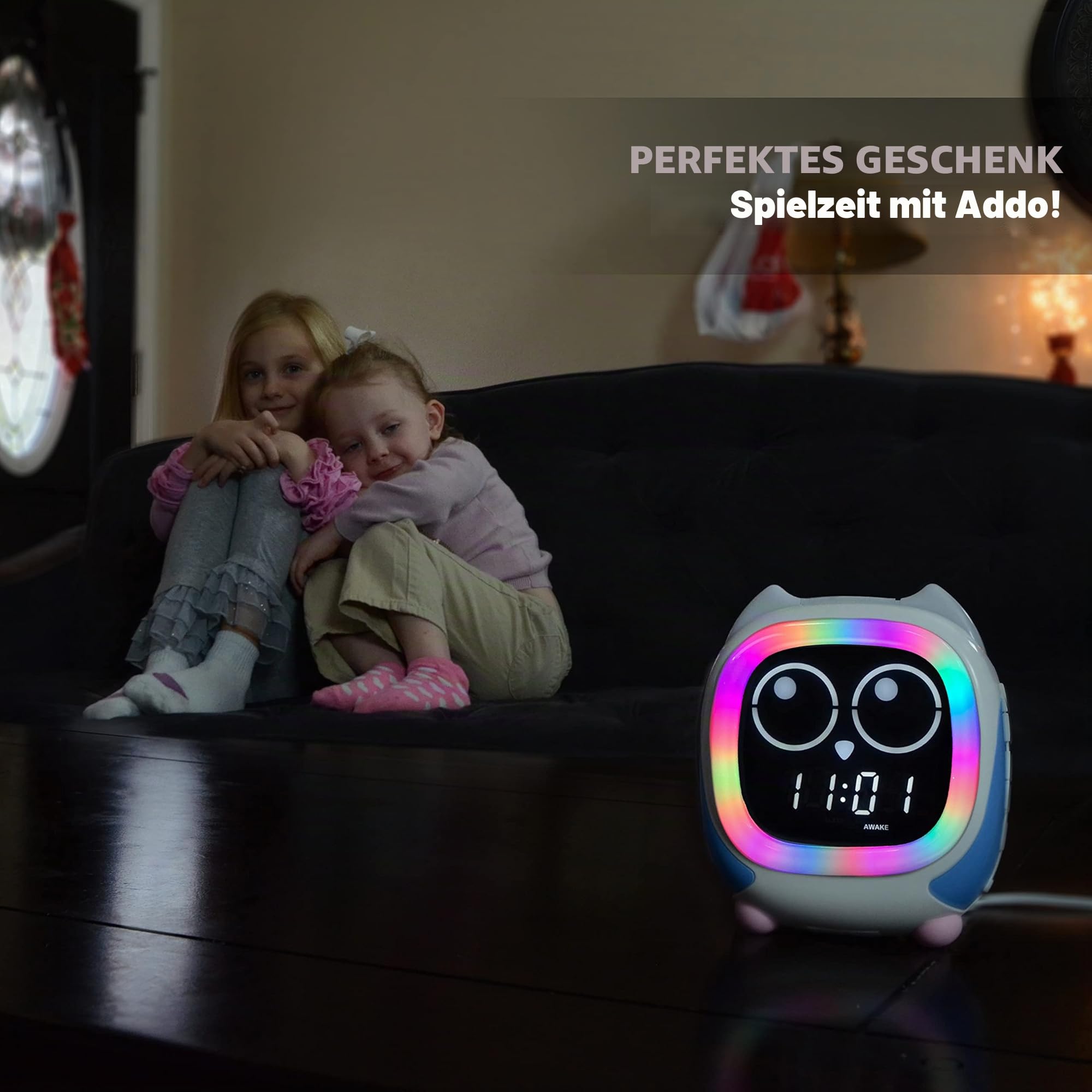 iTOMA Addo Kinder Wecker, Sonnenaufgang/Sonnenuntergang Simulation Nachttischlampe, wachsen Kinderuhr Trainer, weiße Geräusch Schlaf Geräusche Wake Up Clock Eule CKS912-2