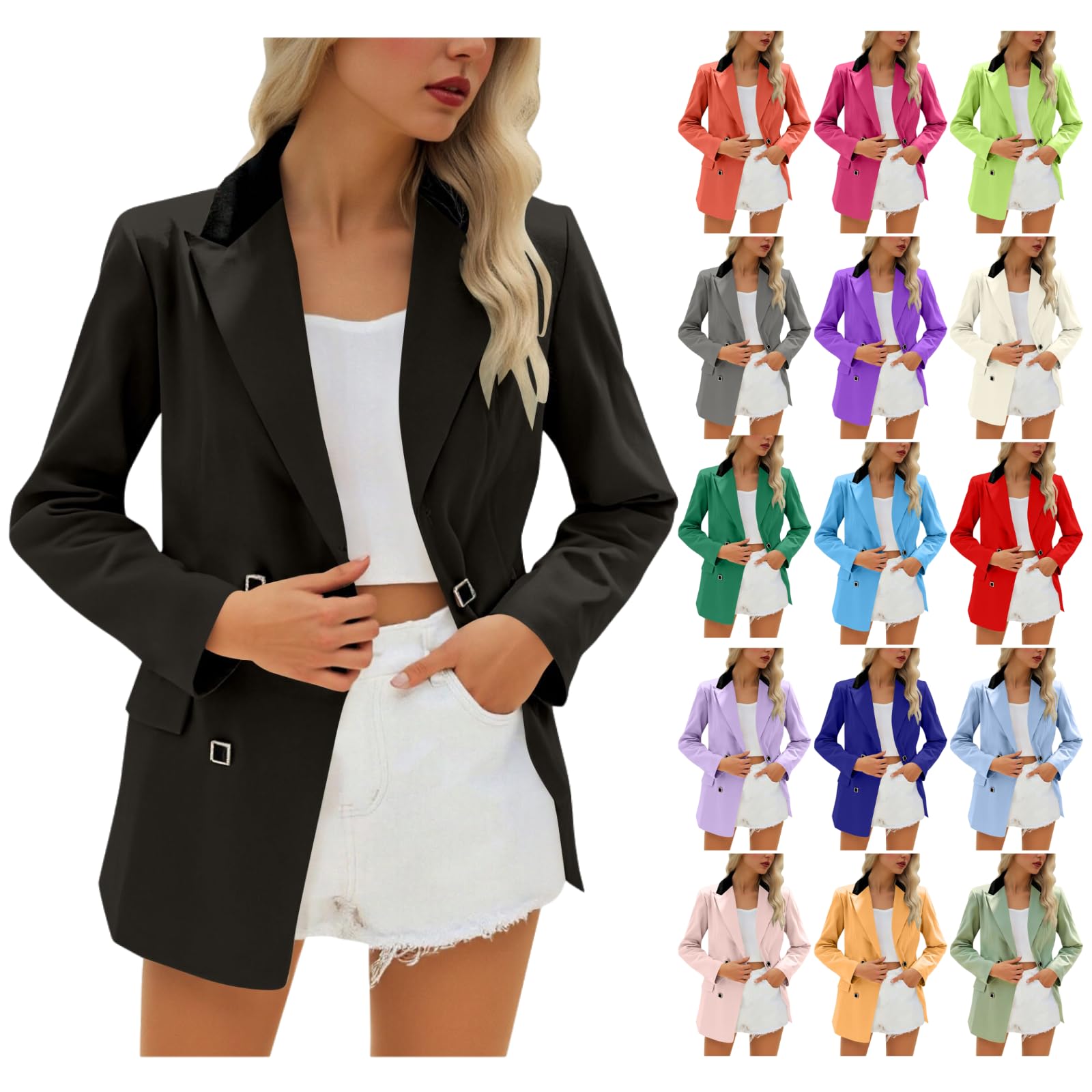 Womens Blazer Plus Size Long Sleeve Blazer Open Front Button Suit Jacket Business Formal Work Blazers Casual Jacket