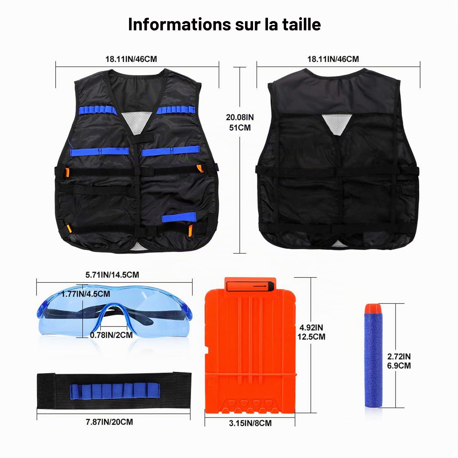 LUUFAN gilet tactique kit pour NERF armes avec clips de recharge, flèches de recharge, bracelet, masque tactique lunettes de protection pour la fête d'anniversaire cadeau de Thanksgiving