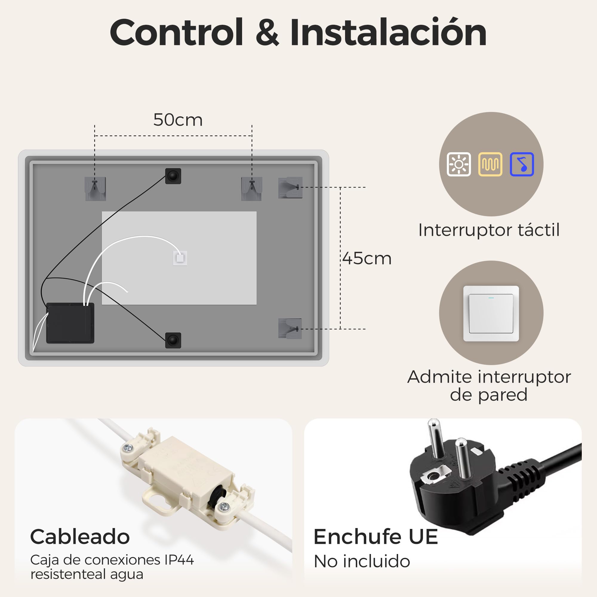 STARLEAD Espejo Baño con Luz Bluetooth 100x70cm LED Antivaho IP44 Vidrio Templado HD