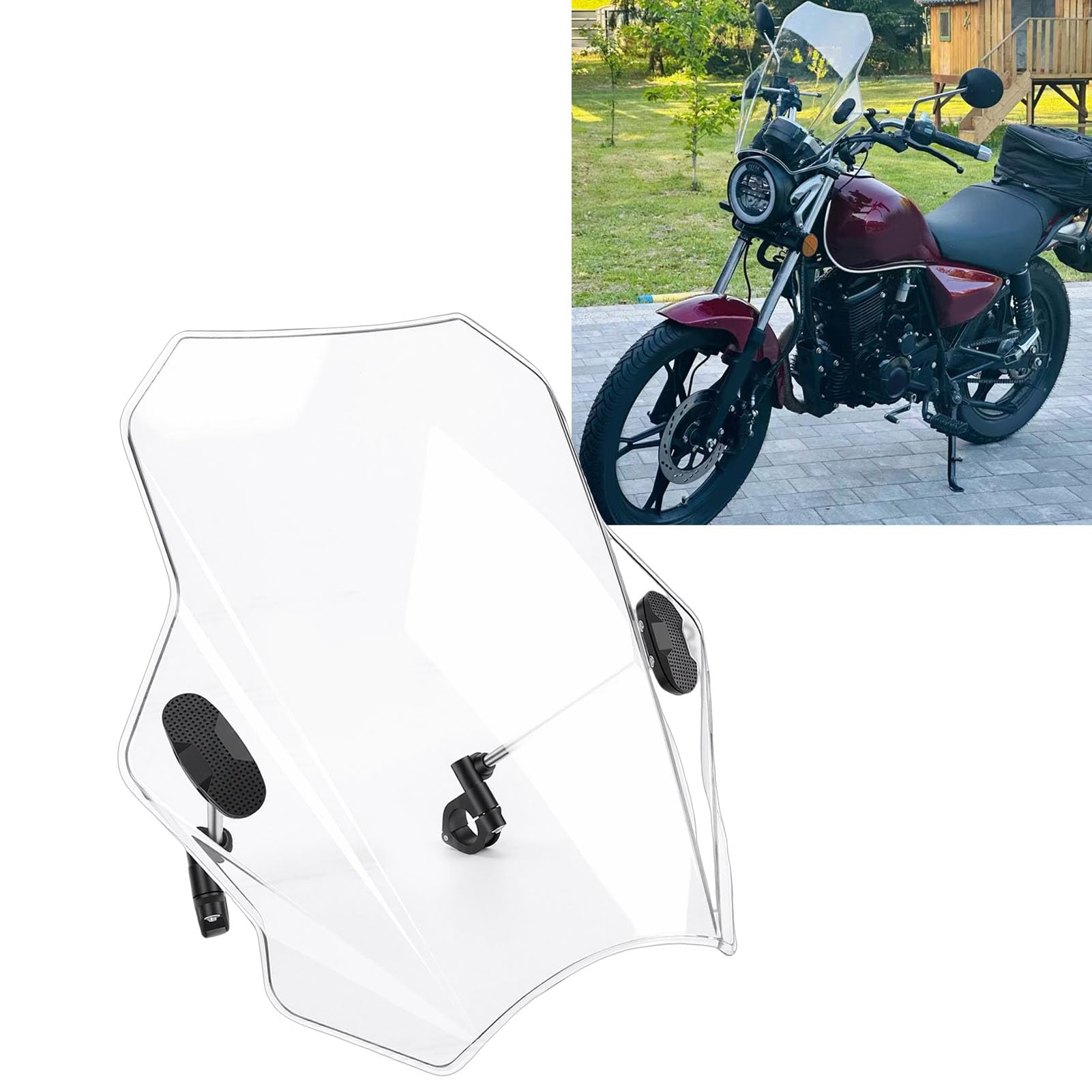 SIXRUN Deflettore d'Aria Anteriore per Moto, Parabrezza Trasparente Regolabile, Adatto per Manubri 22mm 25mm 28mm