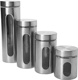 97564 4-Piece Palladian Brushed Stainless Steel Window Cylinder Set, 4, Clear Glass