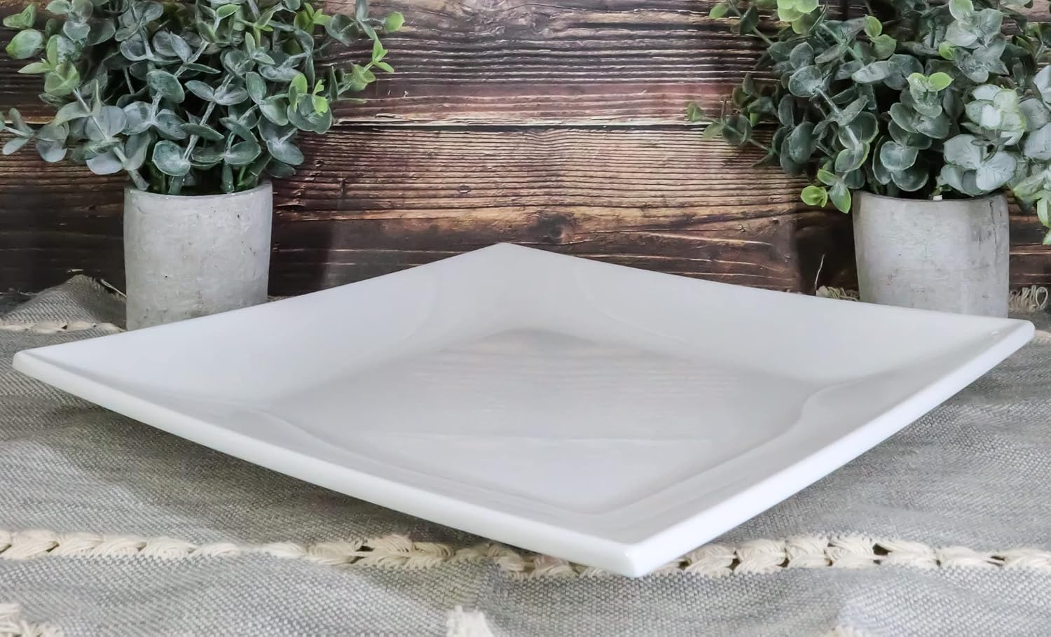 Ebros 11" White Jade Melamine Contemporary Square Serving Dinner Plate or Dish Restaurant Supply For Salad Pasta Noodles Main Course Serveware Dining Platter (2)