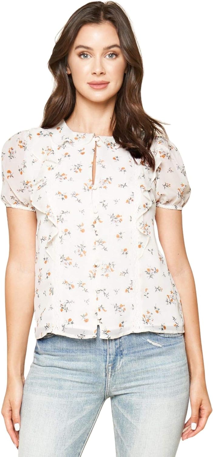 Sugar Lips Women's Reyes Floral Print Ruffled Blouse
