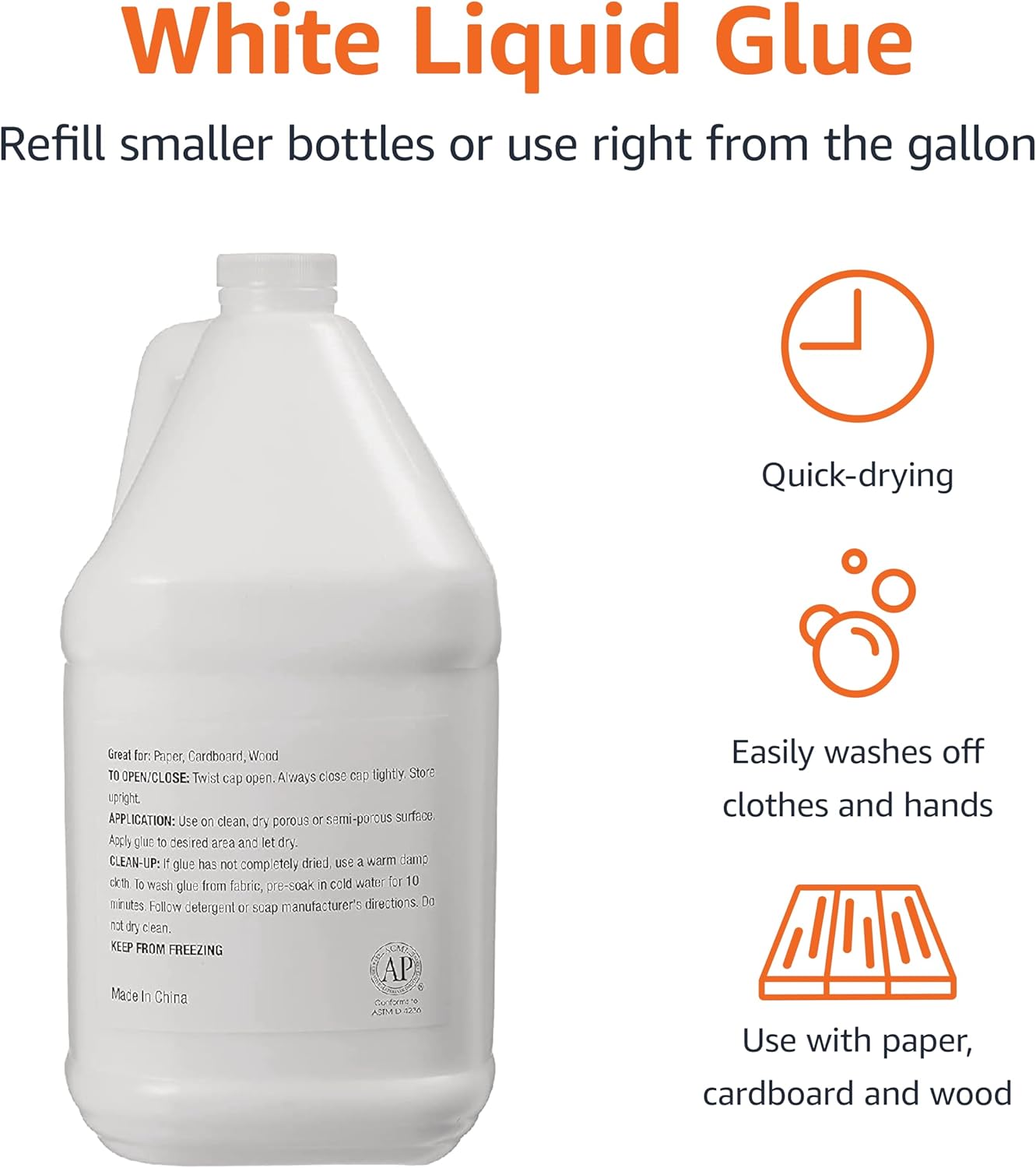 Versatile White Liquid Glue for Crafts and Slime Making - 1 Gallon