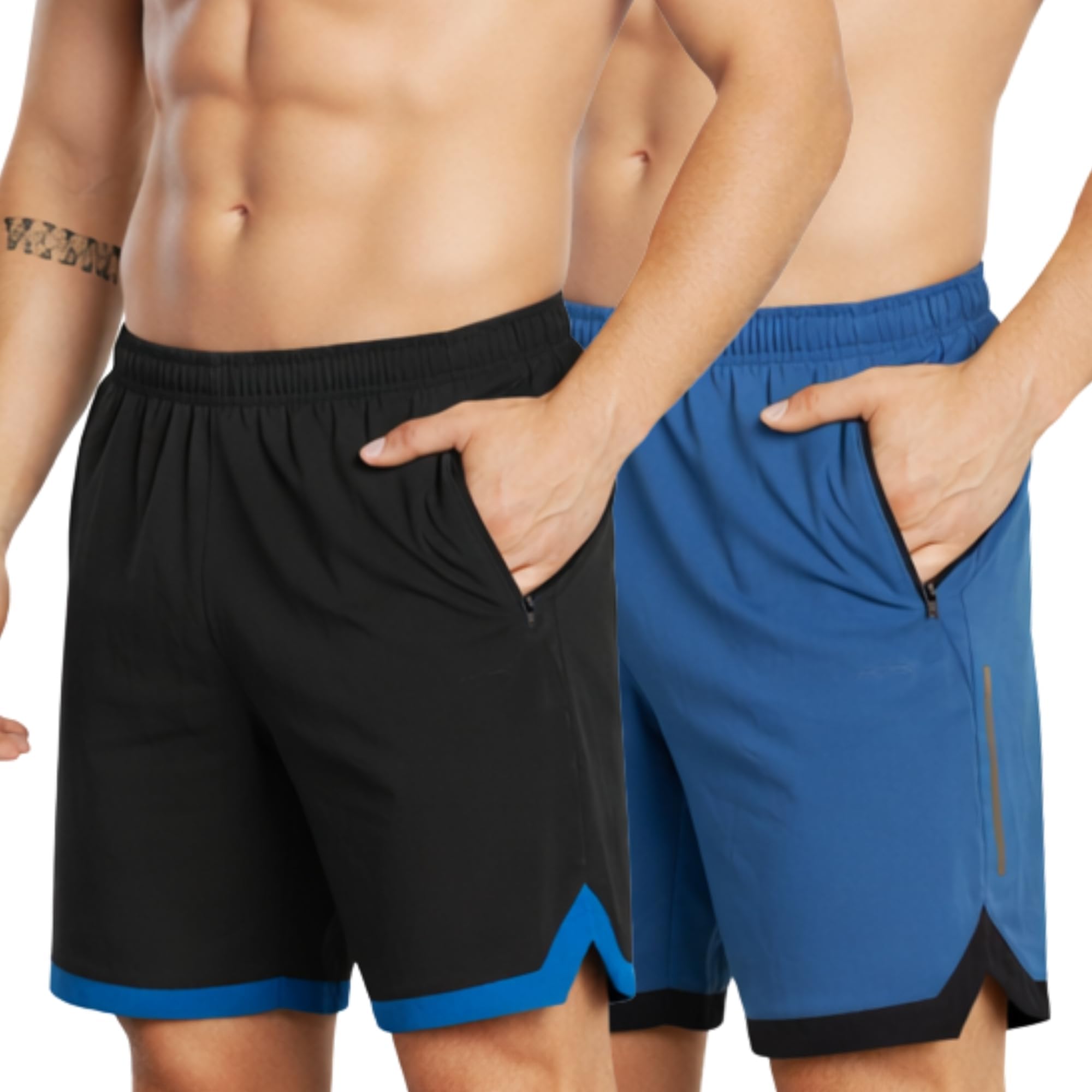 NEVER LOSE Mens 2 Pack Polyester Yoga Short Men Summer Running Gym Sports Shorts with Pockets Shorts for Men