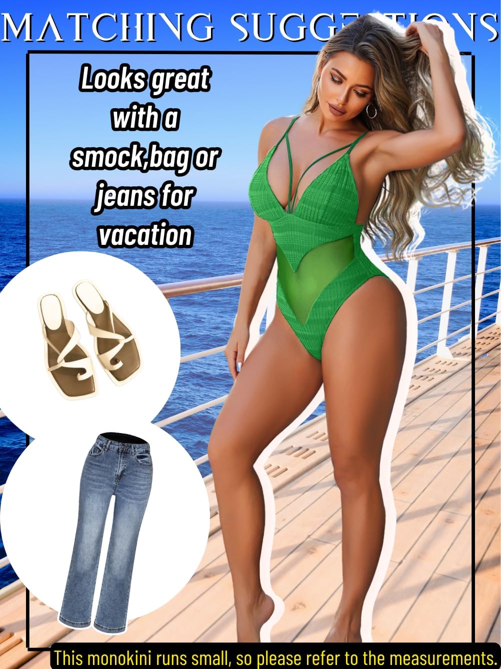 Sexy One Piece Monokini for Women, Cheeky High Leg Deep-V Neck Swimsuits, Strappy Mesh Low-Back Bathing Suit - Image 4