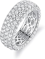 Barzel Women's Wide Eternity Ring Wedding Band - 18K White or Rose Gold Plated CZ Wide Band, Size 7