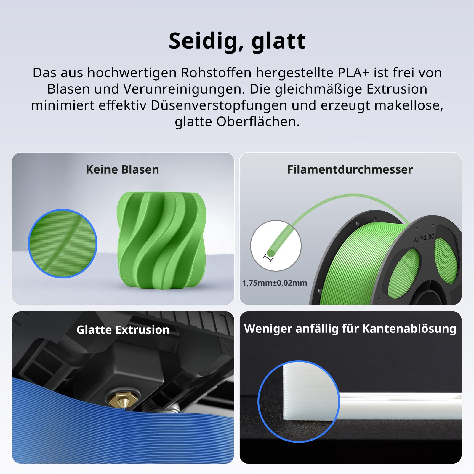 ANYCUBIC PLA+ Filament 1.75mm, PLA Plus, Hohe Zähigkeit, 10KG Set | Hohe Schlagfestigkeit, Für den Druck funktionaler Bauteile, Einfach zu drucken, Maßgenauigkeit +/-0,02mm