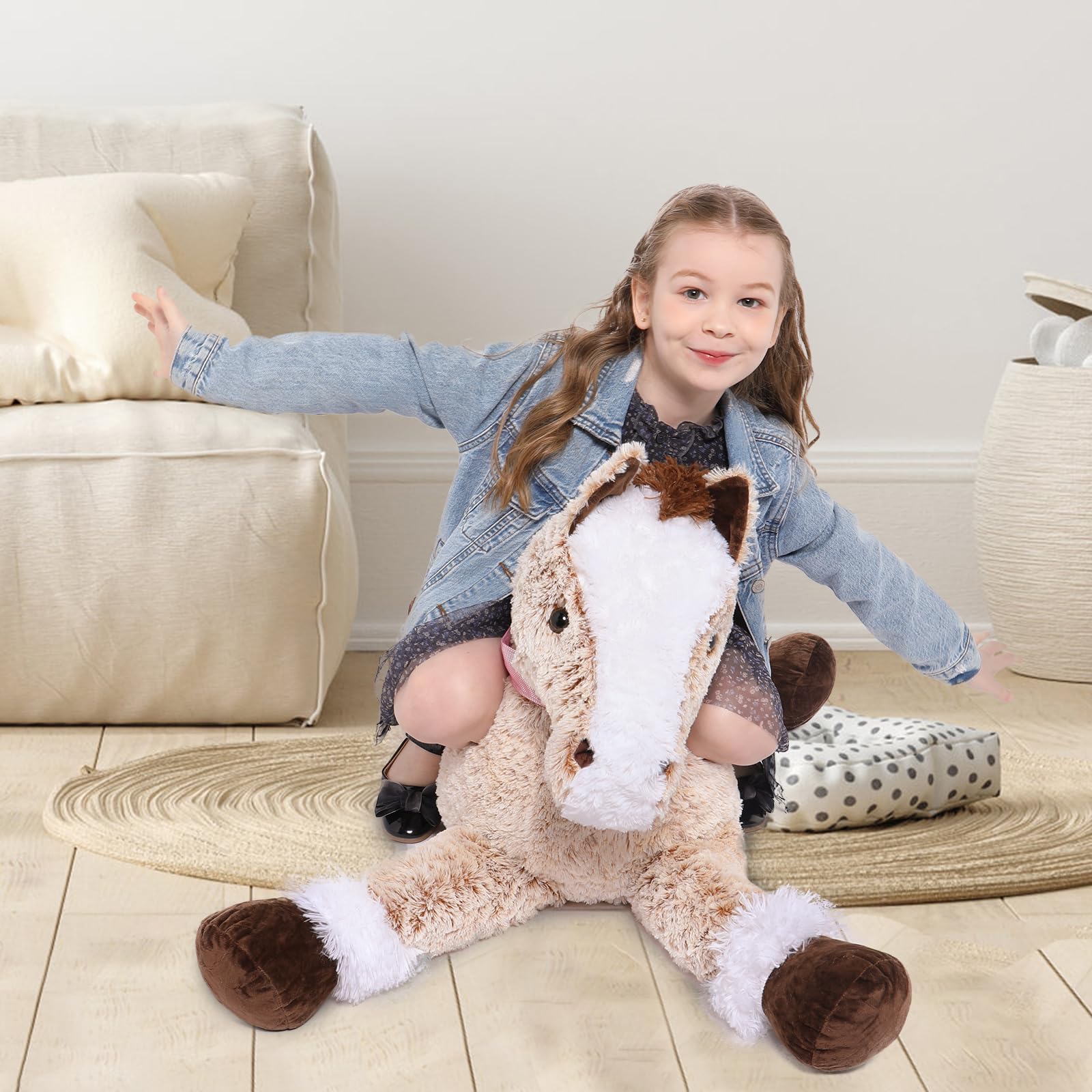 KERTA 3ft Large Realistic Horse Stuffed Animal, 35.4 Inches Big Stuffed Pony Plush Toys for Ridding, Hugging Soft Horse Plush Theme Body Pillow Christmas Birthday Gift for Boys Girls 2