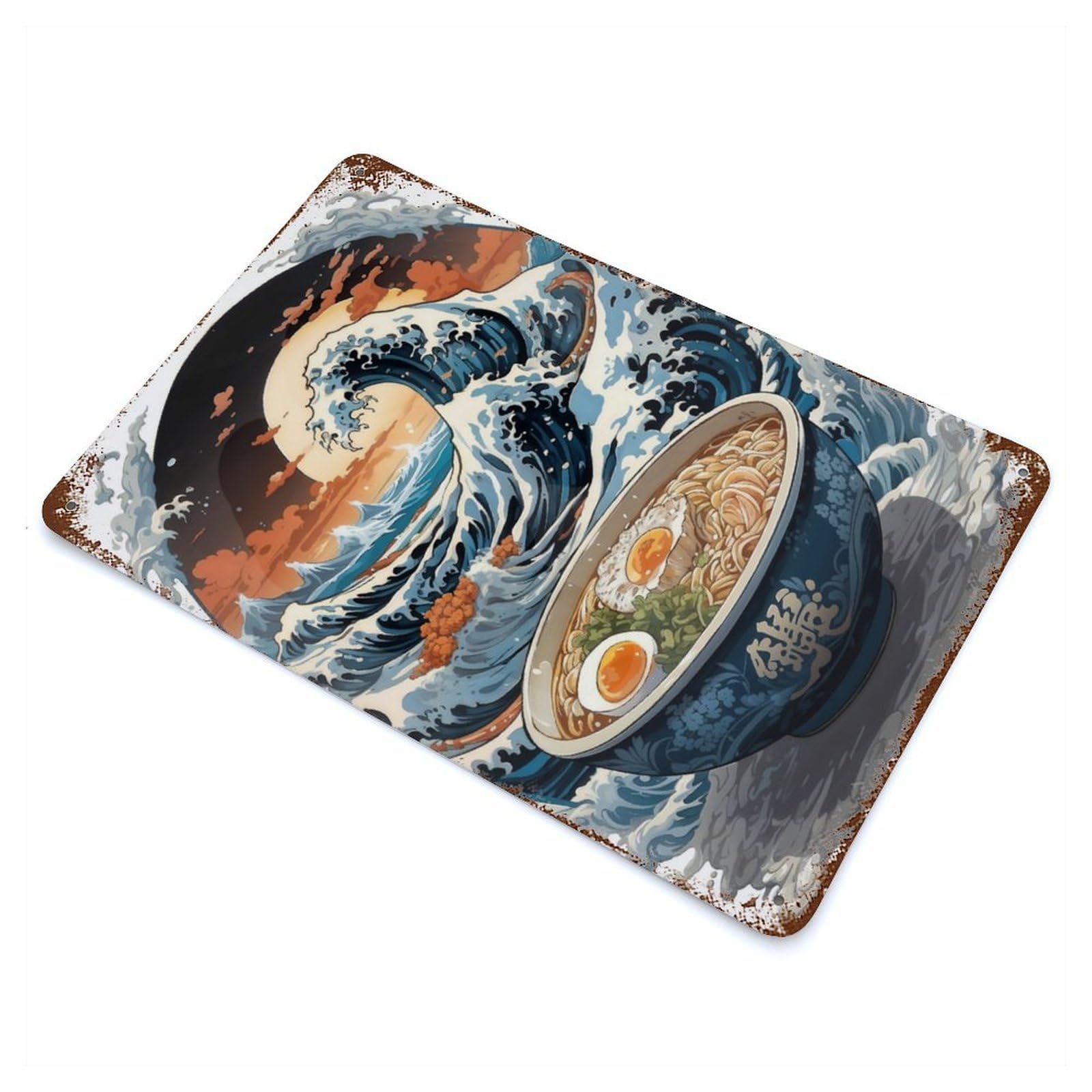 Garage Style Grate Ramen Wave Tsunami Vintage Metal Tin Sign 11.8"x7.9", Rustic Home Decor for Bar And Workshop