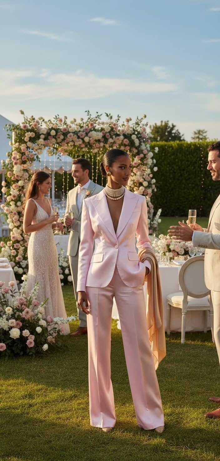 Satin Womens Suit Dressy 2 Piece Suits for Women Elegant Peak Lapel 1 Button Suits for Wedding Guest - Image 4