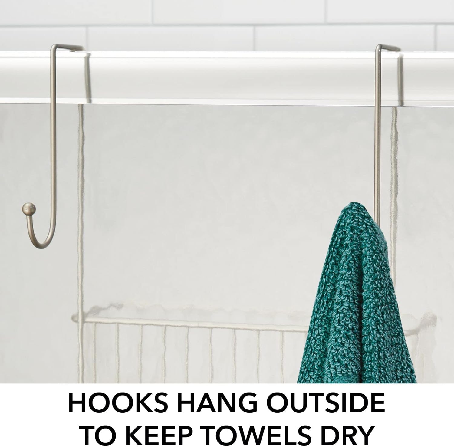 mDesign Steel Over The Door Shower Caddy - Hanging Shower Organizer Rack w/ 4 Baskets, 2 Hooks - in-Shower Hanging Caddy for Bathroom - Over Door Shower Caddy Hanger - Klypon Collection - Matte Satin