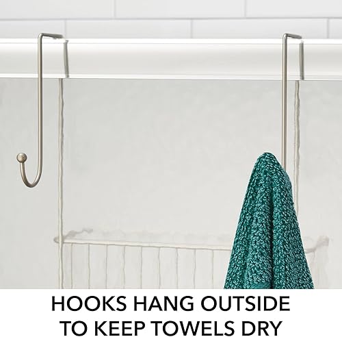 Miniatura 6 de mDesign Organizador de ducha de acero para colgar sobre la puerta, organizador de ducha colgante con 4 canastas, 2 ganchos, organizador colgante en