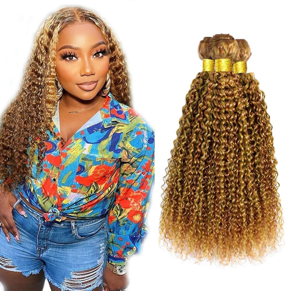 Human Hair Bundles 24 26 28 Inch Honey Blonde P27/30 Deep Wave Bundles Human Hair 100% Unprocessed Soft Sewn In Hair for Black Women with Double Weft