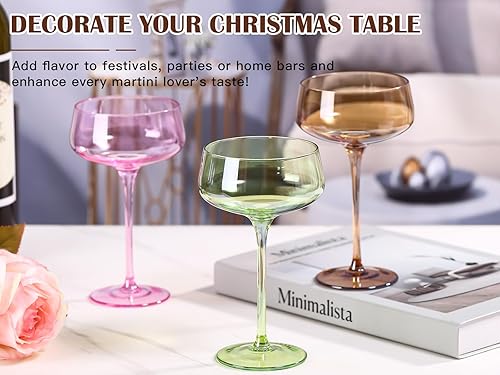 Miniatura 7 de Juego de vasos de cóctel Coupé de colores de 6 a 8 onzas sopladas a mano para cóctel, bar en casa, cóctel, cosmopolita, Manhattan