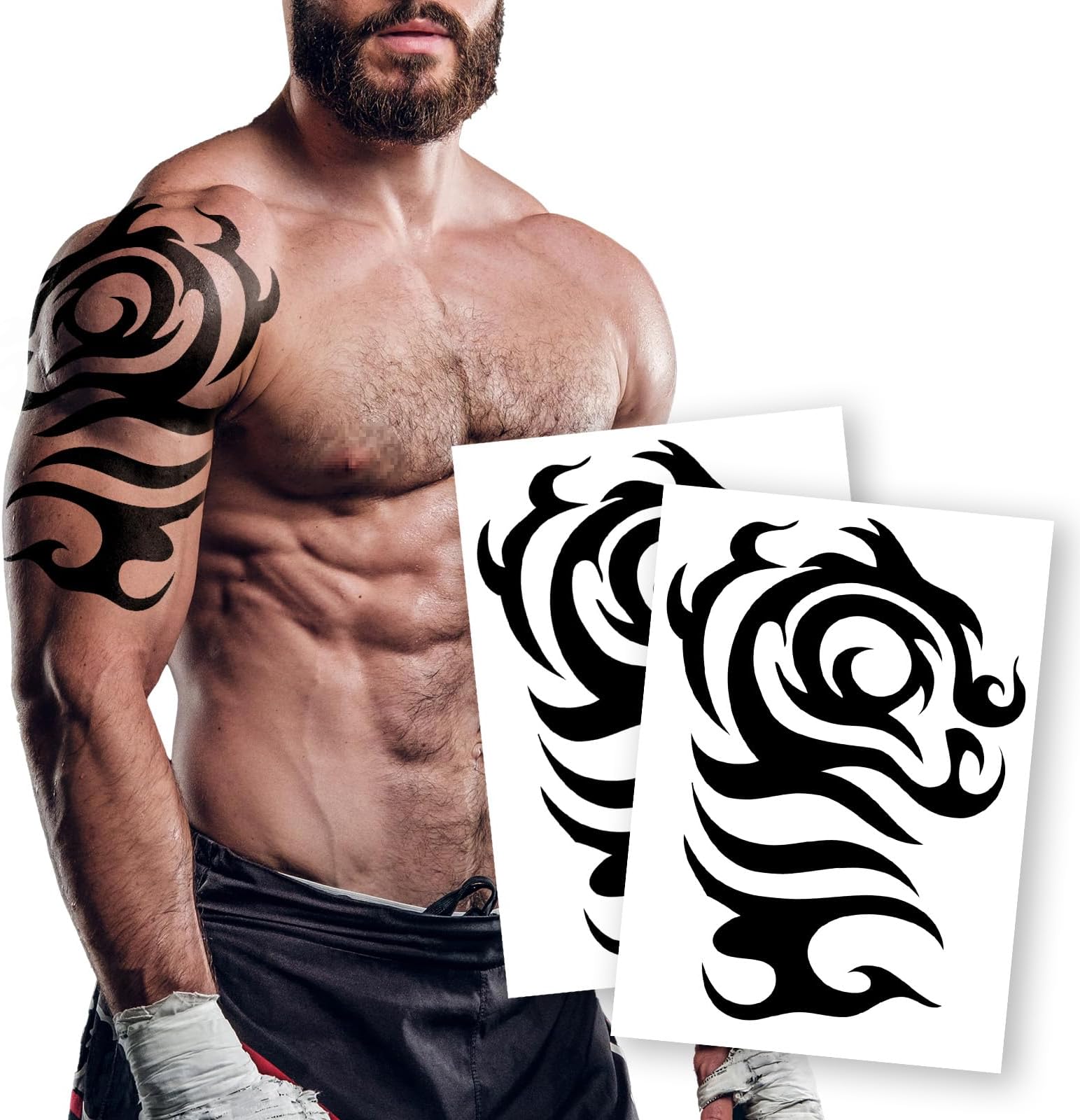 2 Sheets Large Temporary Tattoo Stickers for Men and Women Waterproof Fake Body Art Tattoos with Totem Design for Arm Chest Back