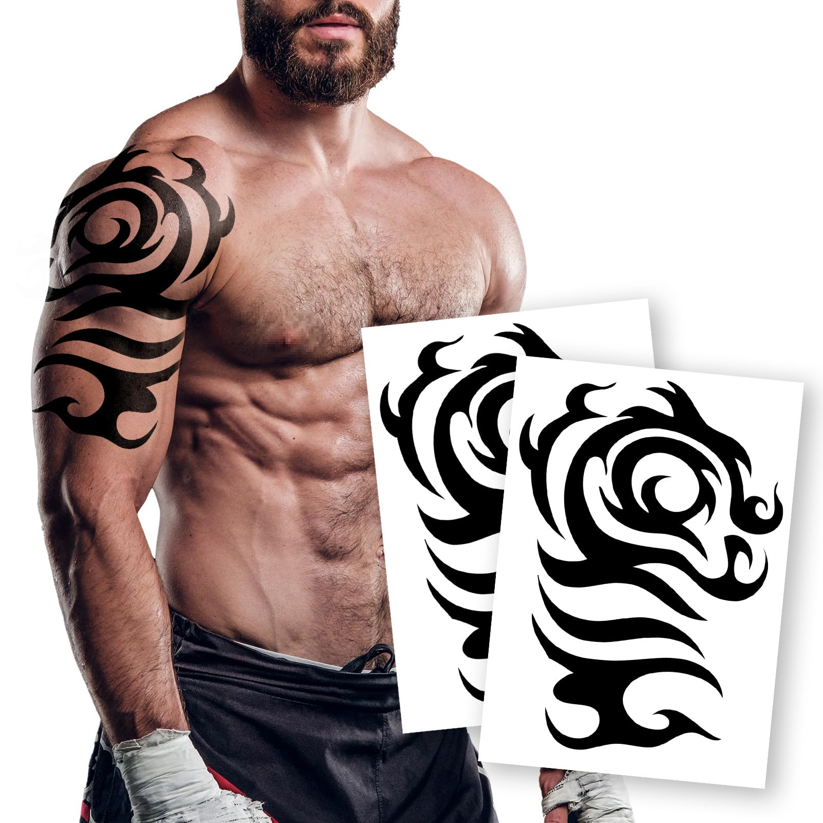 2 Sheets Large Temporary Tattoo Stickers for Men and Women Waterproof Fake Body Art Tattoos with Totem Design for Arm Chest Back