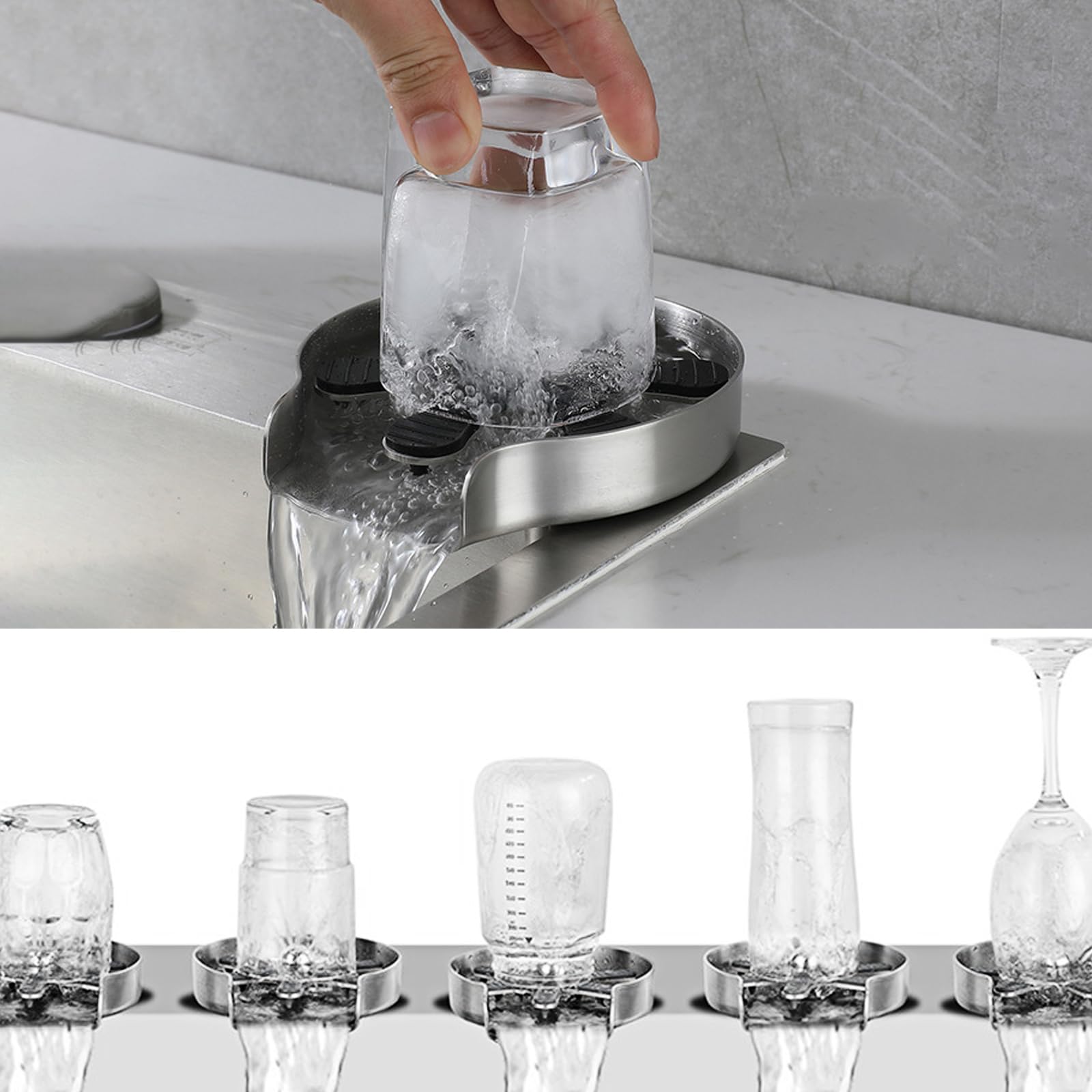 Lavavajillas de acero inoxidable, lavaplatos de cristal Dyna-Living automático, lavaplatos de cristal, lavaplatos de tazas, lavadoras de botellas, enjuagador de vidrio integrado para fregadero de