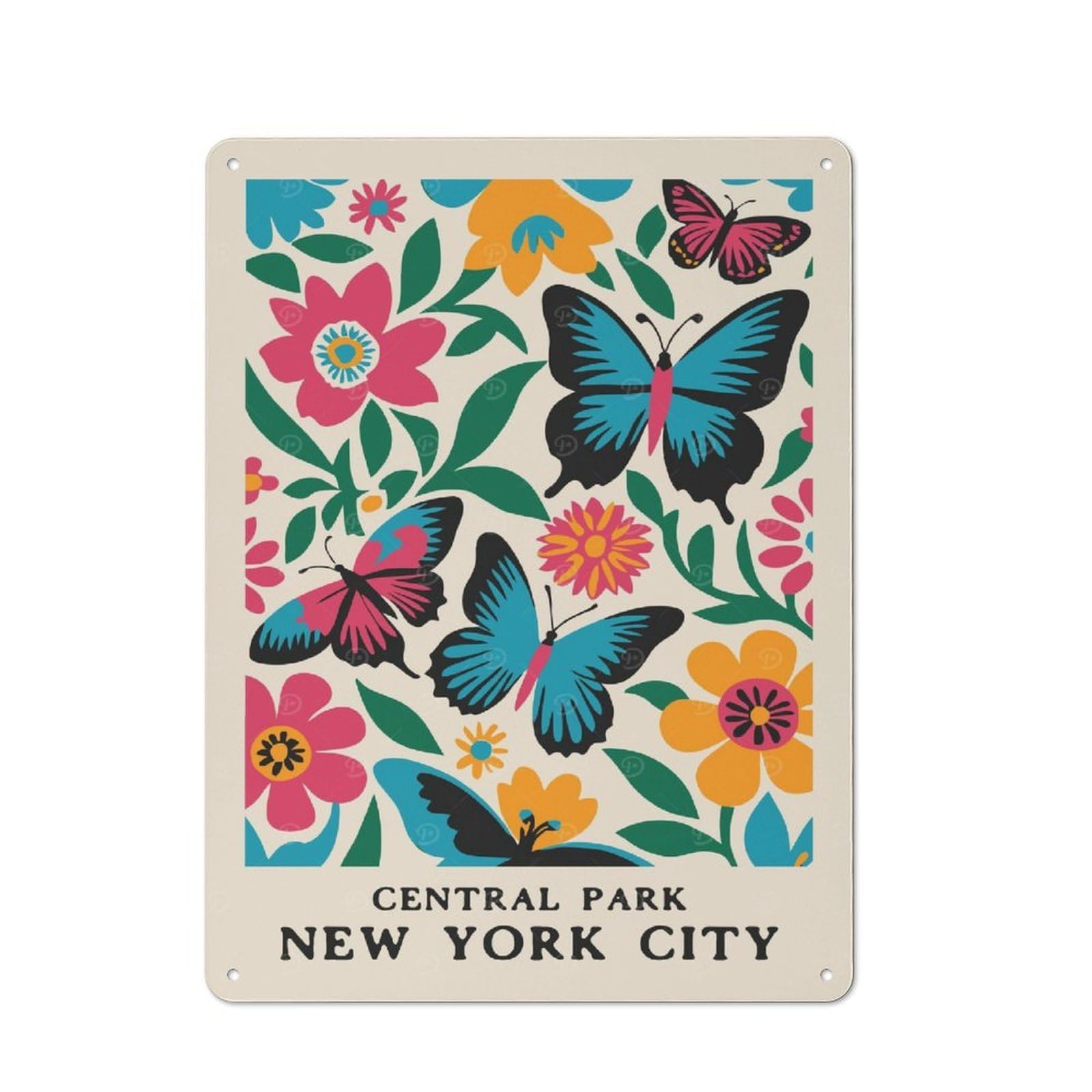 Junmoney Style-5 Central Park Butterflies Retro Tin Wall Plaque 40X30cm For Guest Room Or Hallway, For Vintage Wall Decor Fans, For Themed Room Decoration