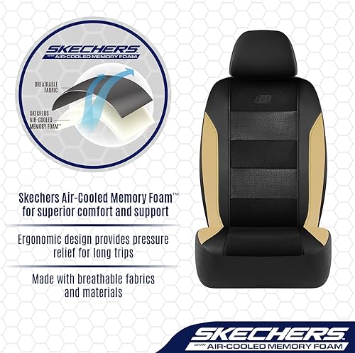 Miniatura 4 de Skechers Fundas de asiento de espuma viscoelástica y refrigeradas por aire, cuero de primera calidad con fundas de asiento de automóvil de malla