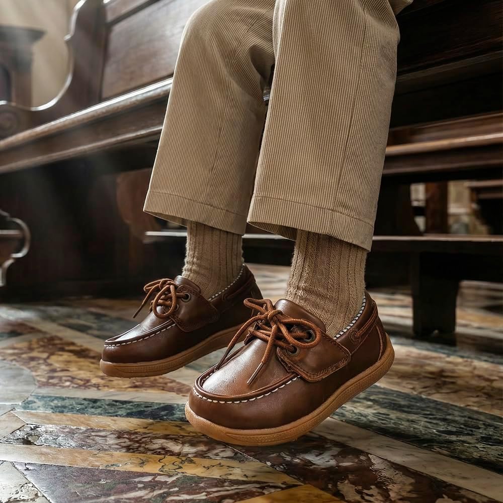 Toddler Boys Hook and Loop Dress Shoes Classic Zero Drop Walking Boat Loafers Outdoor for Kids