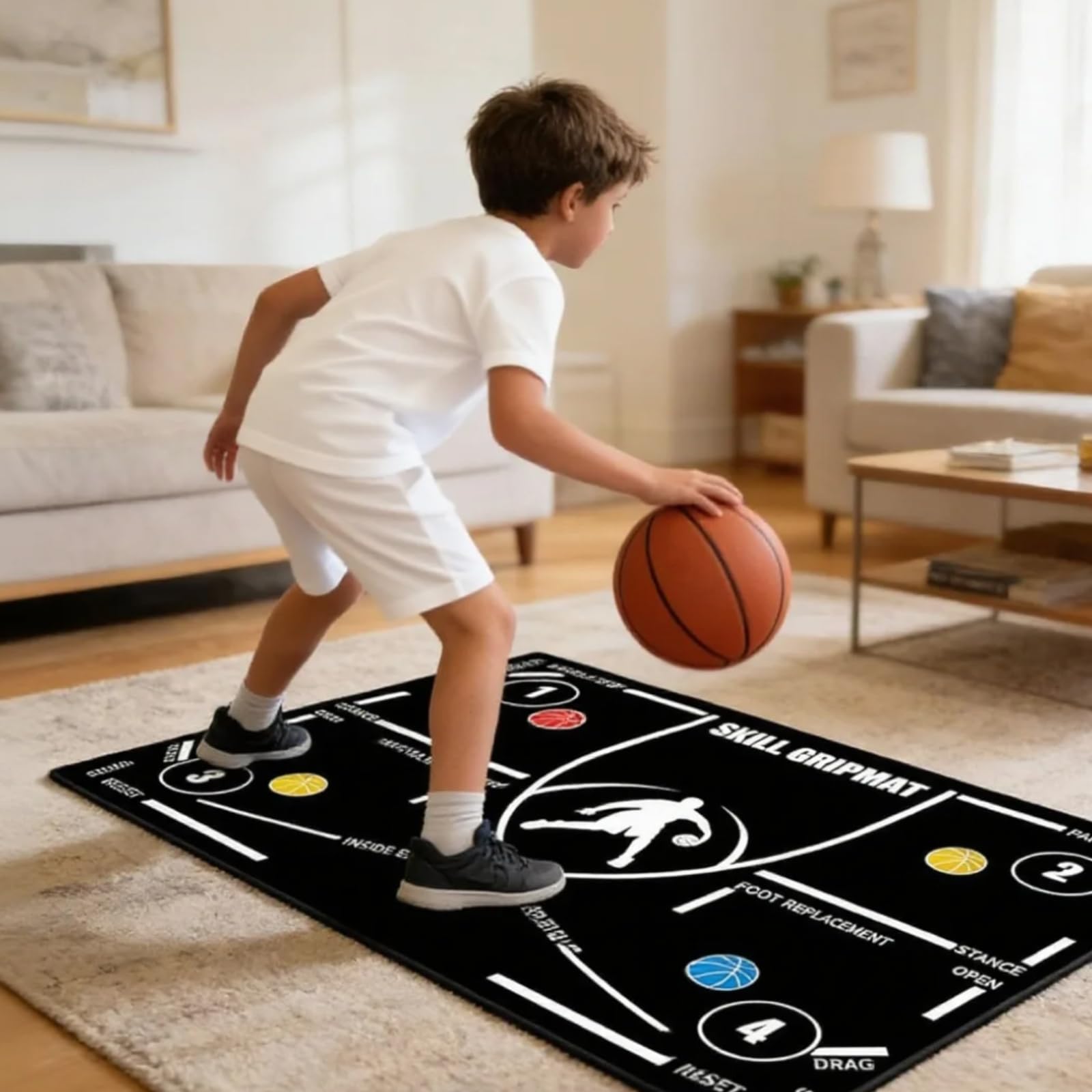 Tappetino da basket, 120 x 86 cm, antiscivolo, con istruzioni (lingua italiana non garantita), leggero e arrotolabile, per agilità, coordinazione, allenamento dell'equilibrio per interni ed