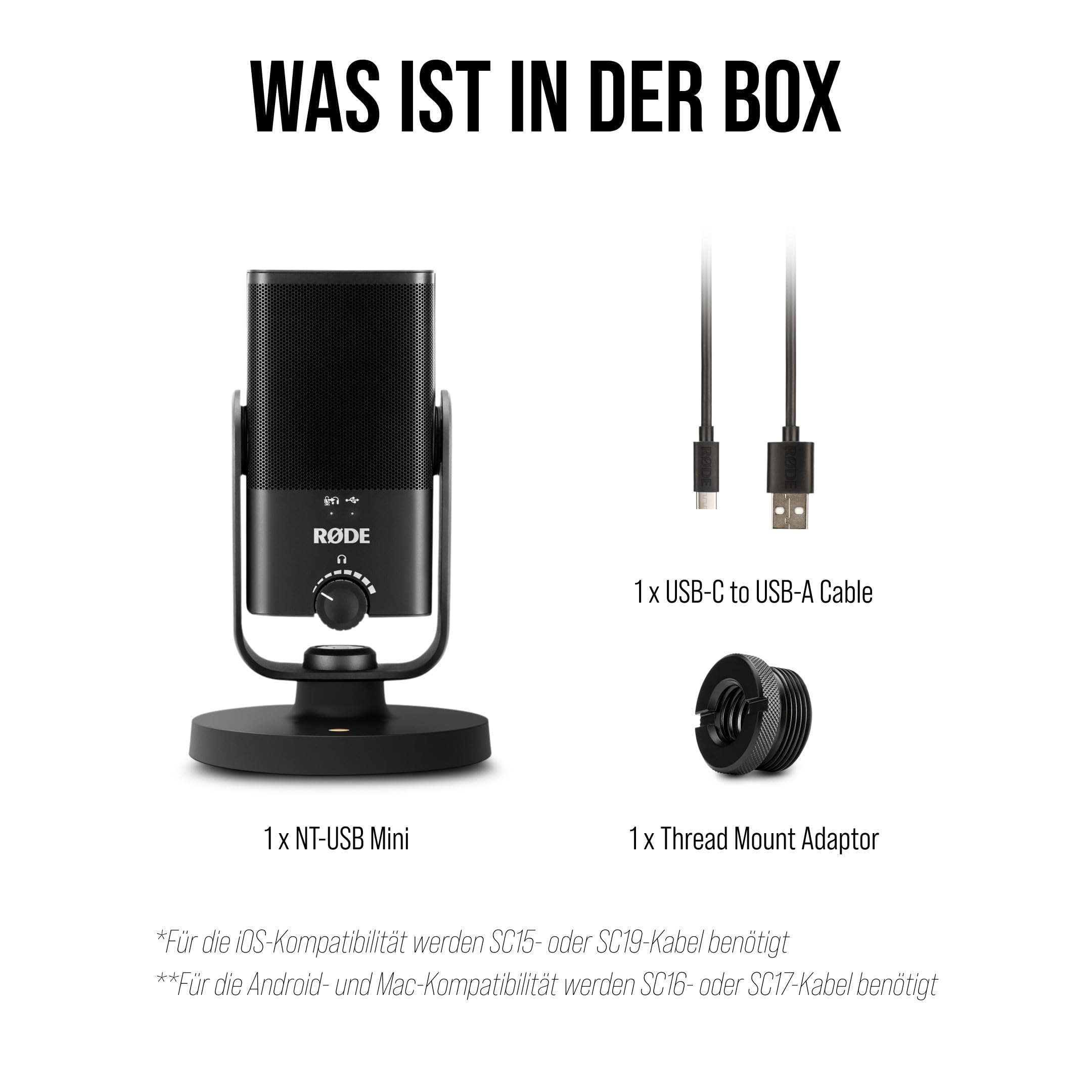 RØDE NT-USB Mini-Kondensatormikrofon in Studioqualität + SC17 USB-C-Kabel (1,5 m - Android- und Mac-kompatibel) für Podcasting, Streaming, Gaming, Gesangs- und Instrumentenaufnahmen