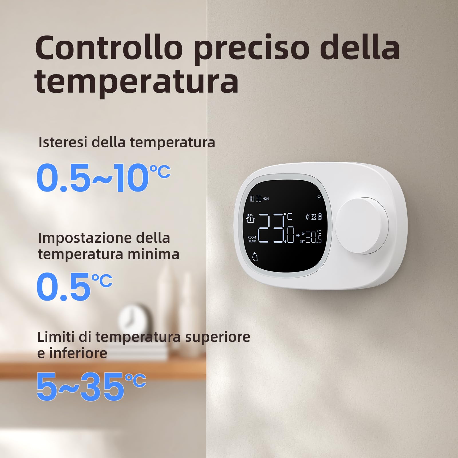 MIUCDA Termostato intelligente per caldaia WLAN riscaldamento e raffreddamento termostato da parete, alimentato a batteria per montaggio a vista, termostato WiFi per riscaldamento per caldaie a gas