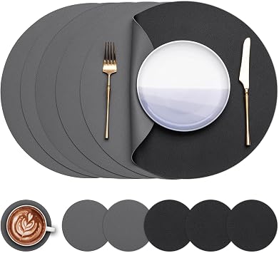 Myir JUN 15 Inches Round Placemats Set of 6 Faux Leather Place Mats