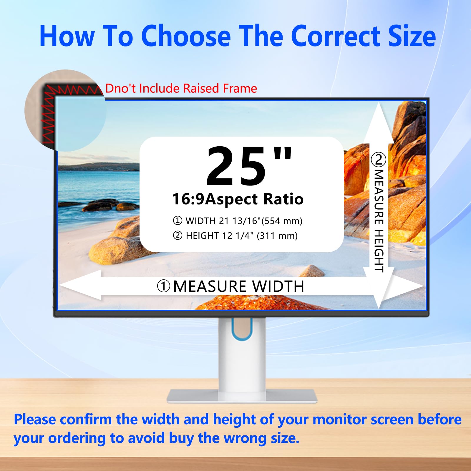 Filtre de confidentialité de 25" pour écran large d'ordinateur de bureau - Anti-reflets, bloque 96 % des UV, anti-rayures avec rapport d'aspect 16:9
