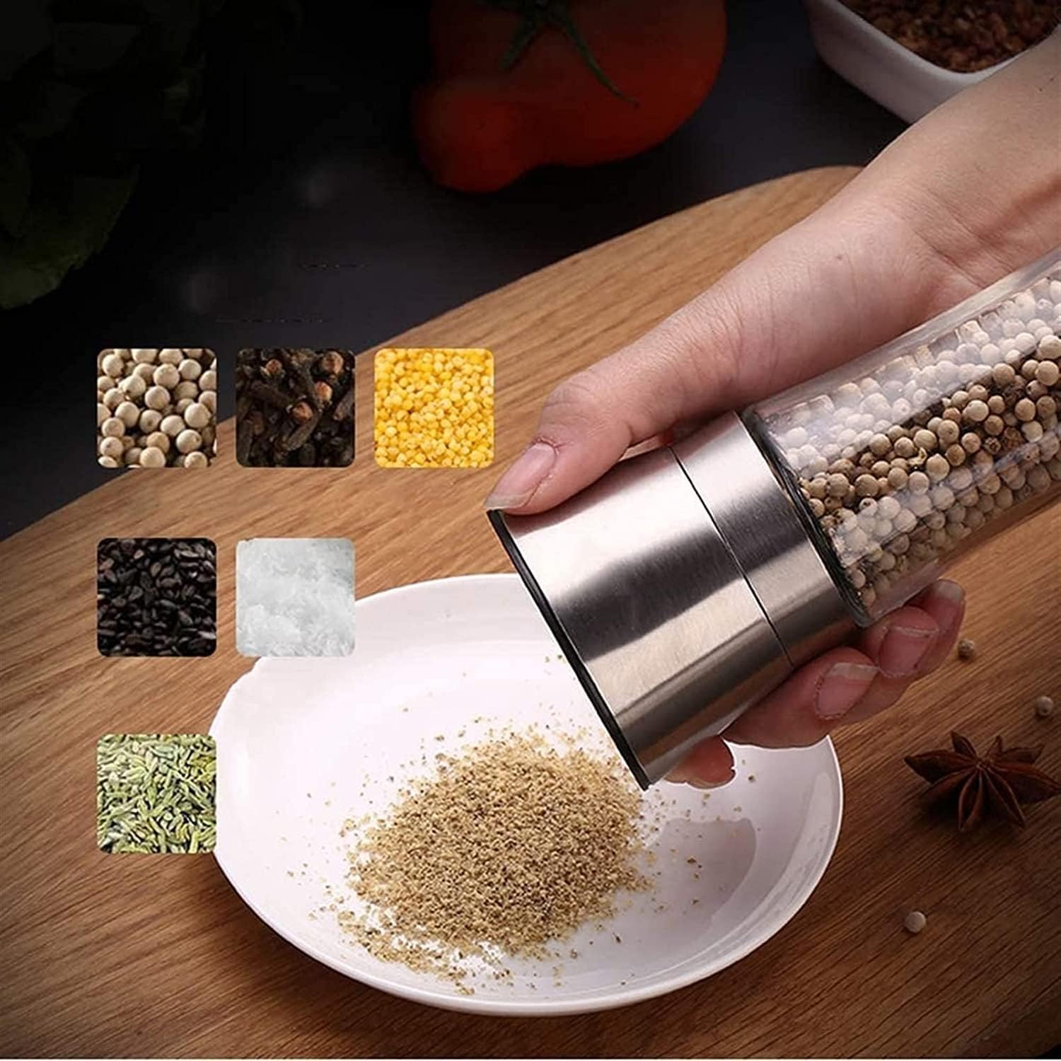 Salt and Pepper Grinders, Oak Wooden Salt and Pepper Mills Shakers, Ceramic Rotor with Strong Adjustable Coarseness