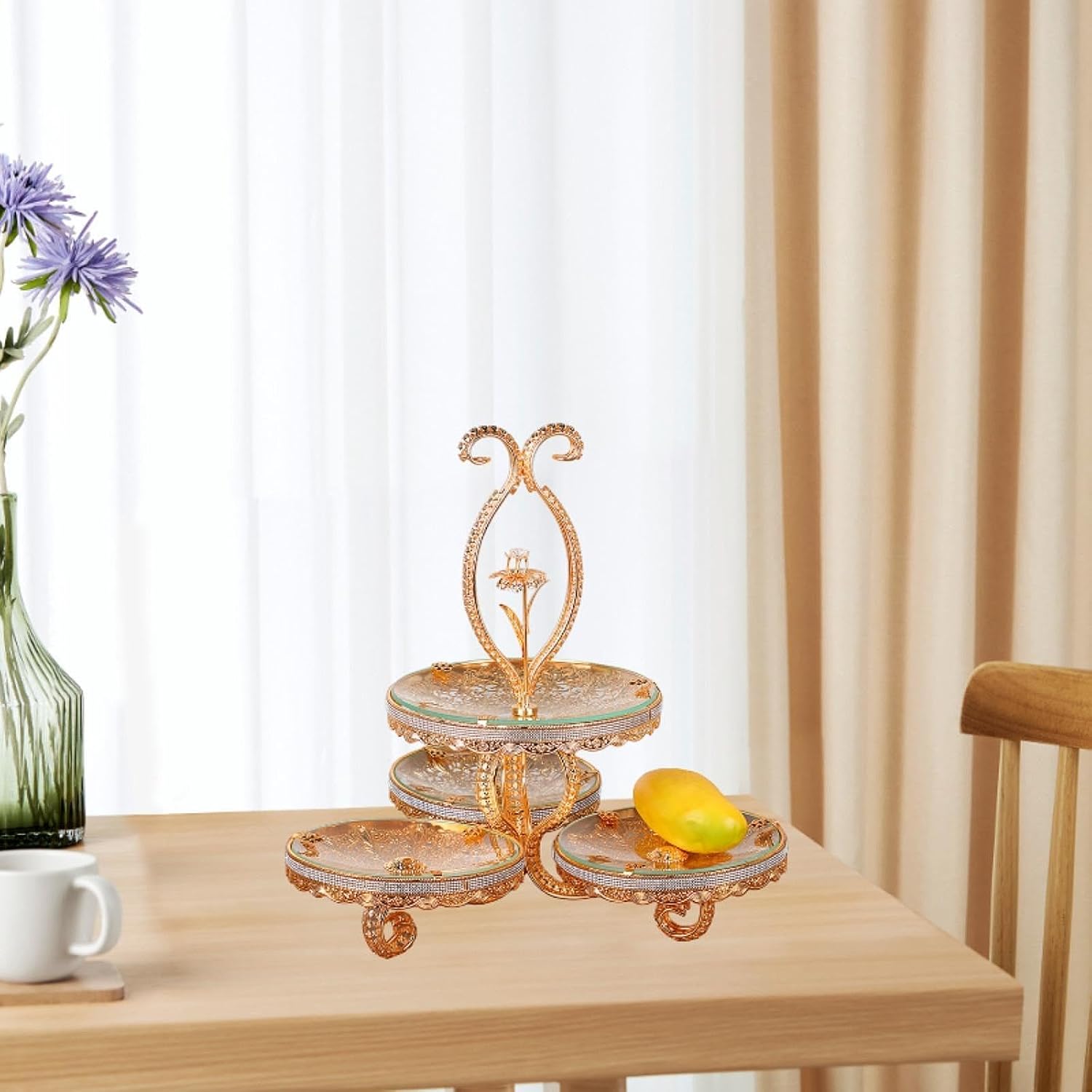 Double Layered Glass Fruit Tray Display Platter Cupcake Stand Tiered Fruit