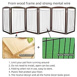 ZJSF Freestanding Foldable Dog Gate for House Extra Wide Wooden Brown Puppy Gate Stairs Dog Gates Doorways Tall Pet Gate 32 Height 6 Panels Pet Fence