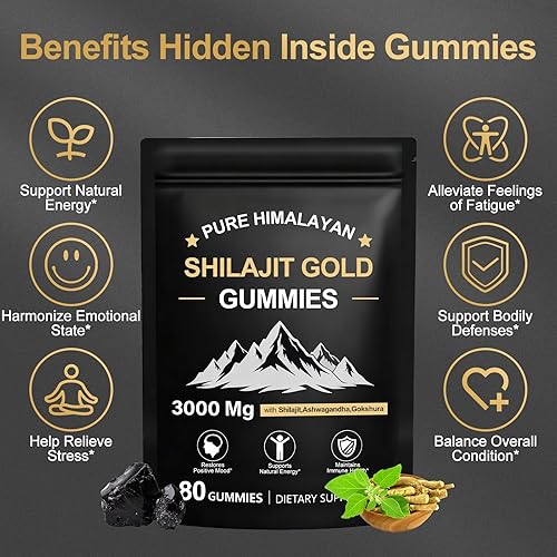 Vista 6 de Shilajit - Gomitas para hombres y mujeres, ricas en ashwagandha y gokshura, ácido fúlvico y más de 85 minerales traza suplemento de micronutrientes