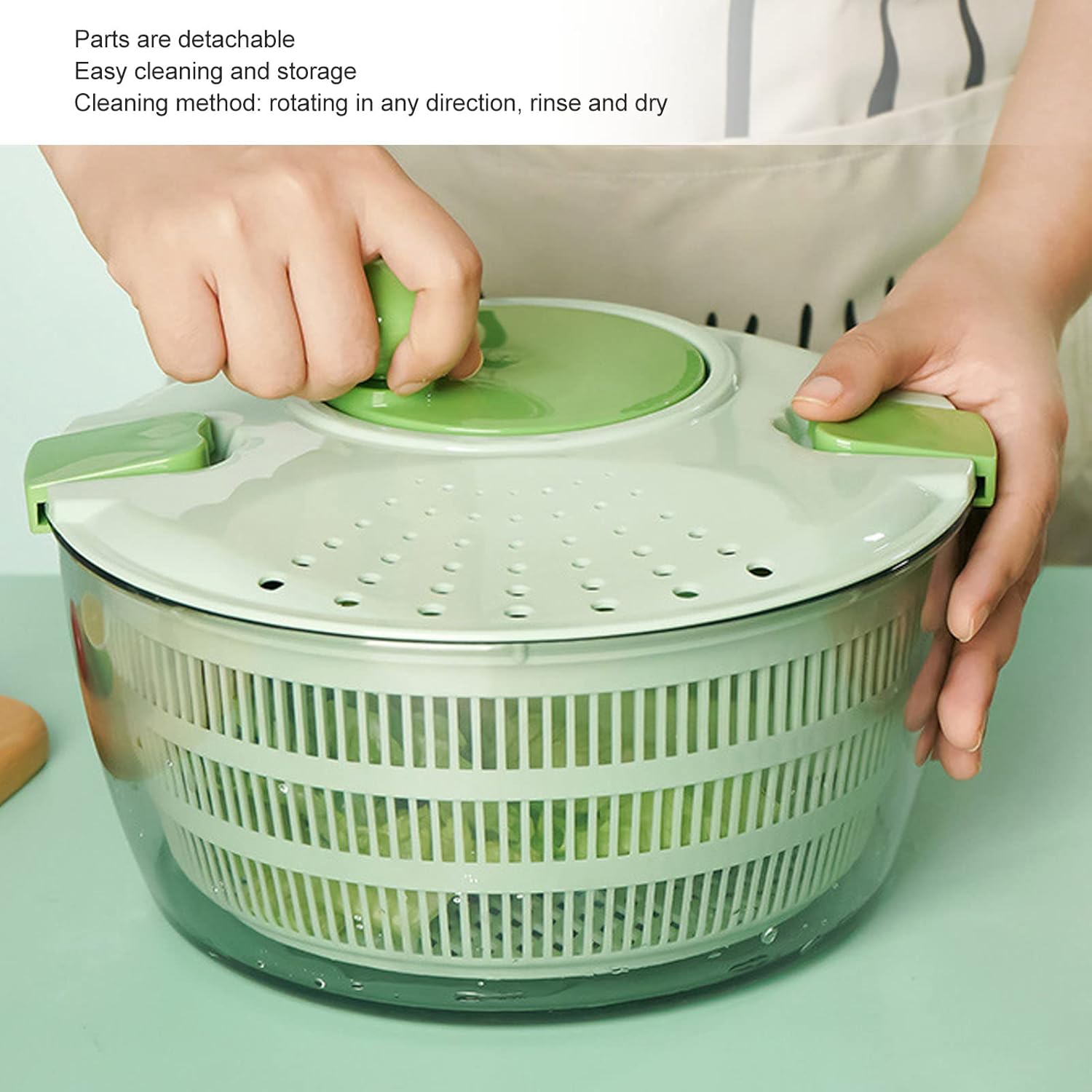 Salad Spinner 4L | Food - Safe PP Vegetable Dryer for Lettuce/Spinach/Cabbage | Multifunction Salad Drainer Bowl with Splash Proof Lid | Hand Crank Function, Easy Care