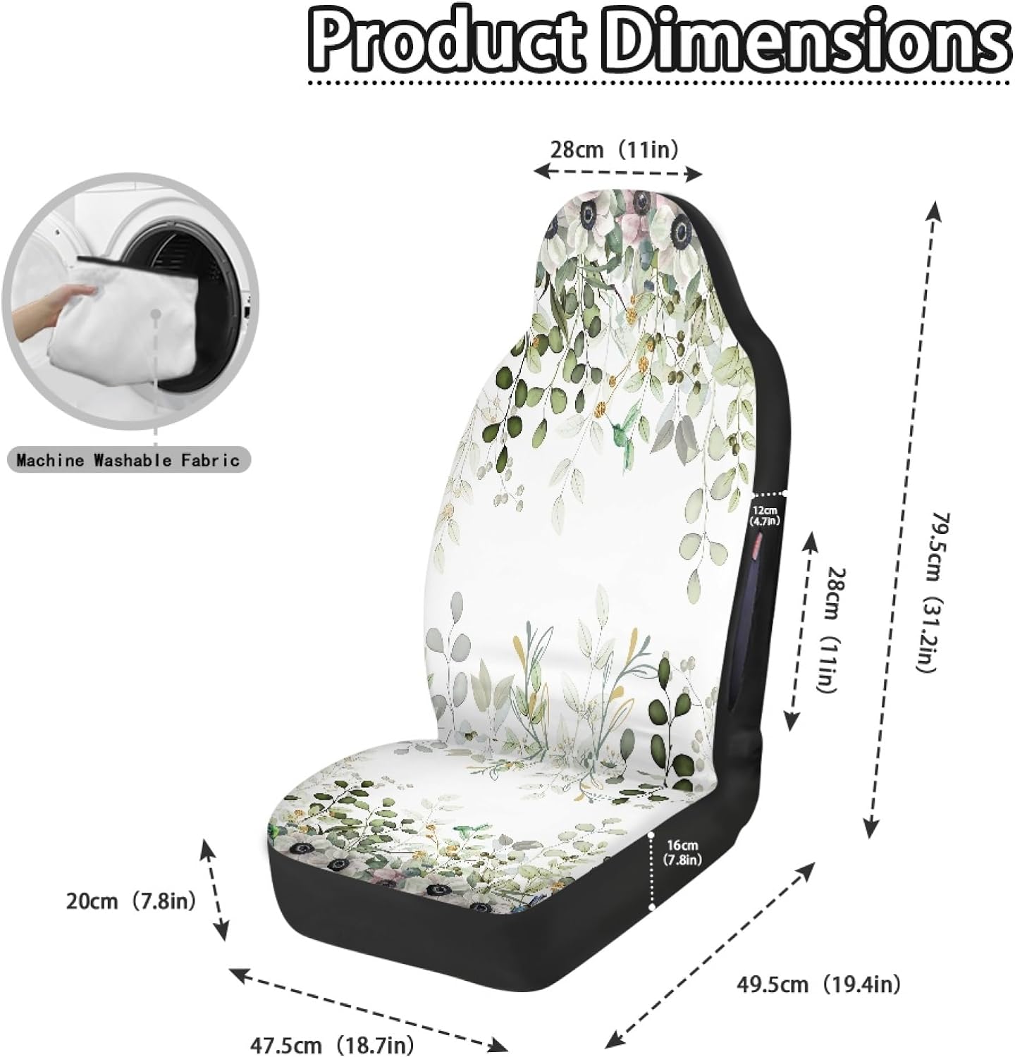 Sage Green Eucalyptus Leaf Car Seat Cover Front Seats Only, 2 Pack Green Flower Print Full Coverage Waterproof Dirt Scratch Resistant Automotive Seat Protectors for Cars SUVs Sedans Trucks Auto Decor