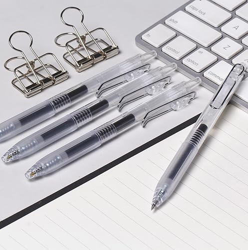 Miniatura 5 de XIZE SH Bolígrafos retráctiles de punta ultrafina de 0.015 in, barriles transparentes, tinta de gel negro, paquete de 8, escritura suave para