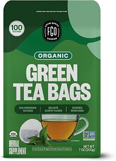 FGO Organic Green Tea Bags, 100 Count - USDA Organic, Eco-Conscious, Caffeinated, Resealable Pouch from China