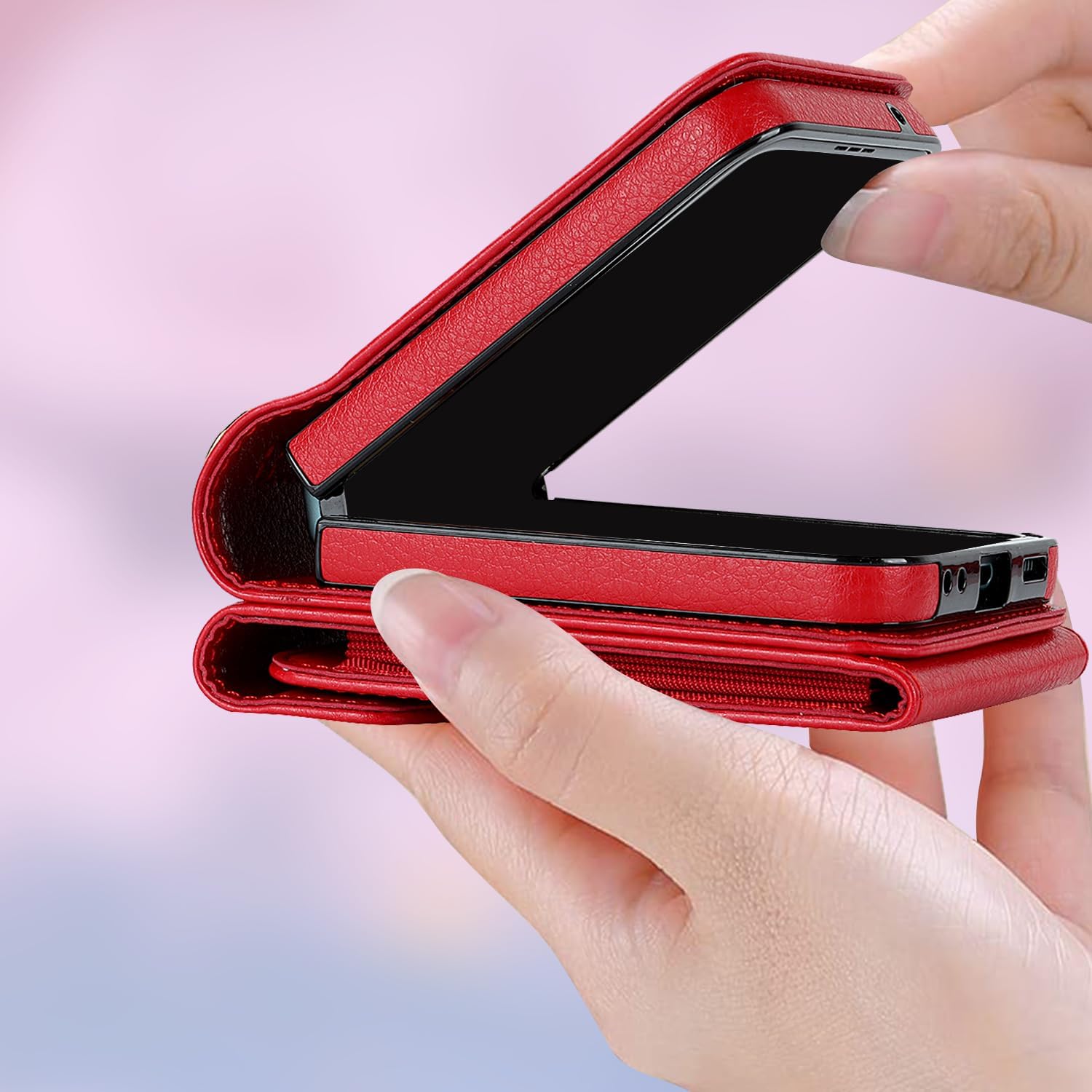 Asuwish Phone Case for Motorola Razr 40 Ultra/Moto Razr Plus 2023 Wallet Cover with RFID Blocking Ring Crossbody Wrist Strap Stand Credit Card Holder Purse Cell Razr+ + 5G XT2321-3 Women Men Girls Red