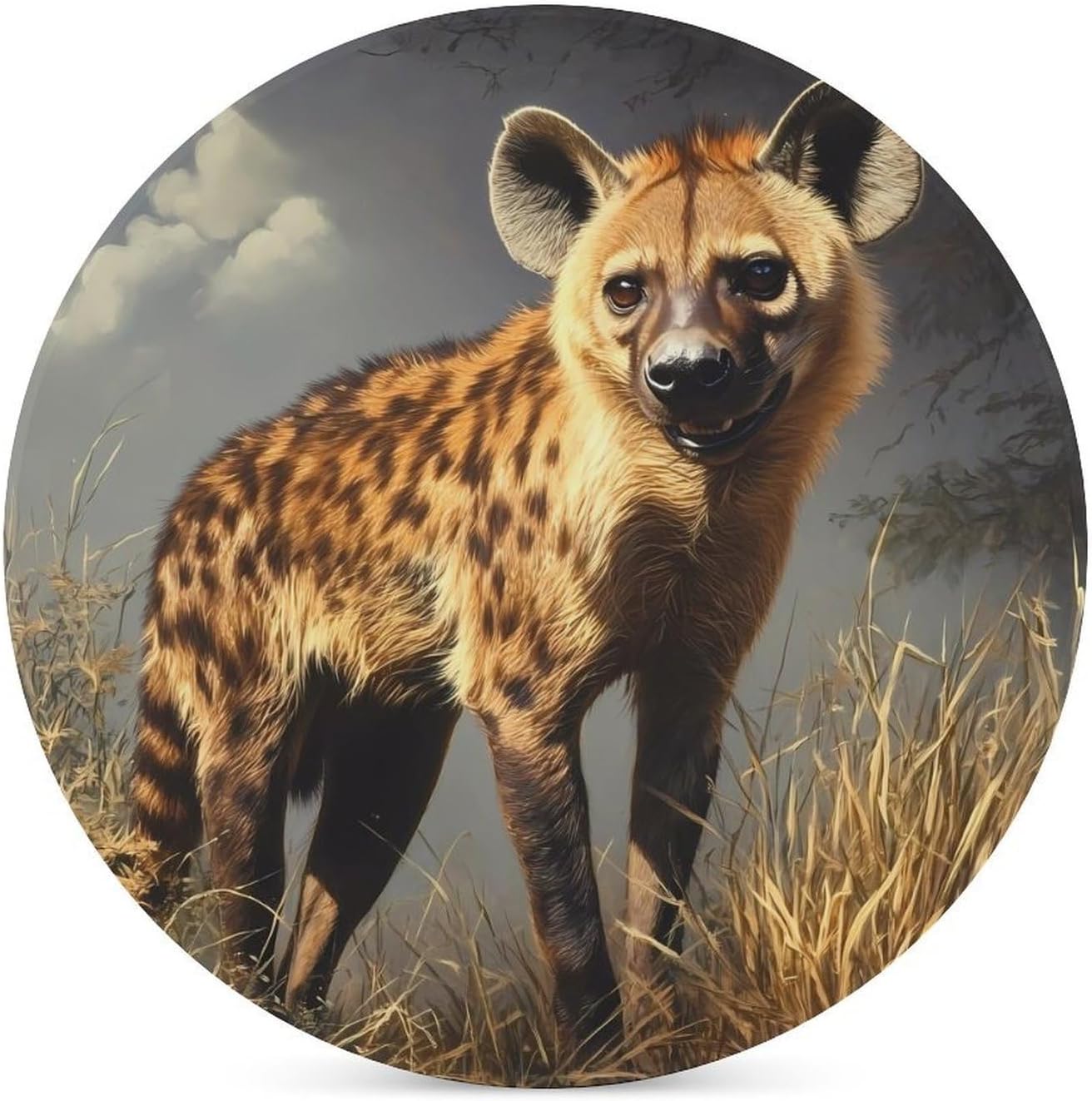 African Hyena Round Ceramic Coasters for Drinks Absorbent Cup Holder Tabletop Protector with Cork Base