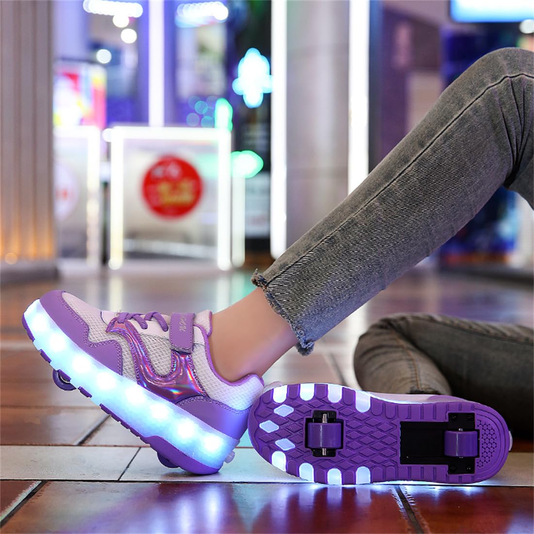 Unisex Kinder LED Licht Schuhe mit Doppelrad Rollen,Mit Flügeln USB Wiederaufladbar, Outdoor Sport Gymnastik Running Sneaker