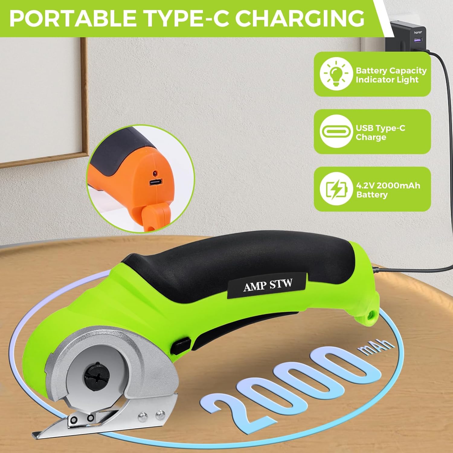 Cordless Electric Fabric Scissors, Power Rotary Cutter,Cardboard Box Heavy Duty Scissor, Rechargeable Sewing Shears (With 2 Blades)