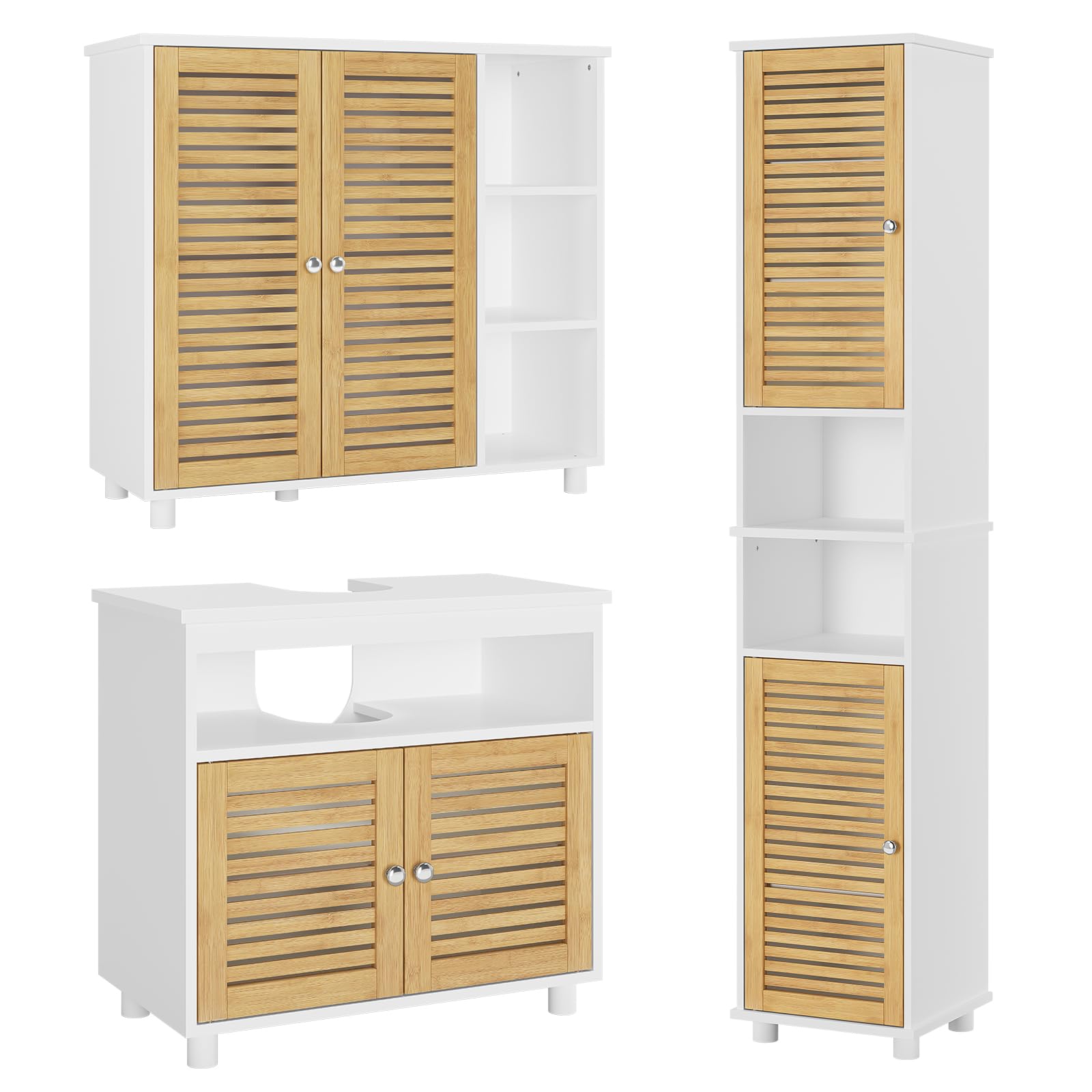 FORABAMB Spiegelschrank Mit LED Beleuchtung 80cm - Badezimmerschrank Mit Bambustür