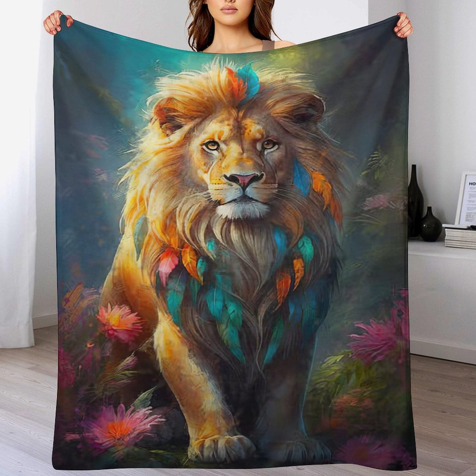 Plaid canape lion : couverture en flannel epaisse pour vos soirees d'hiver